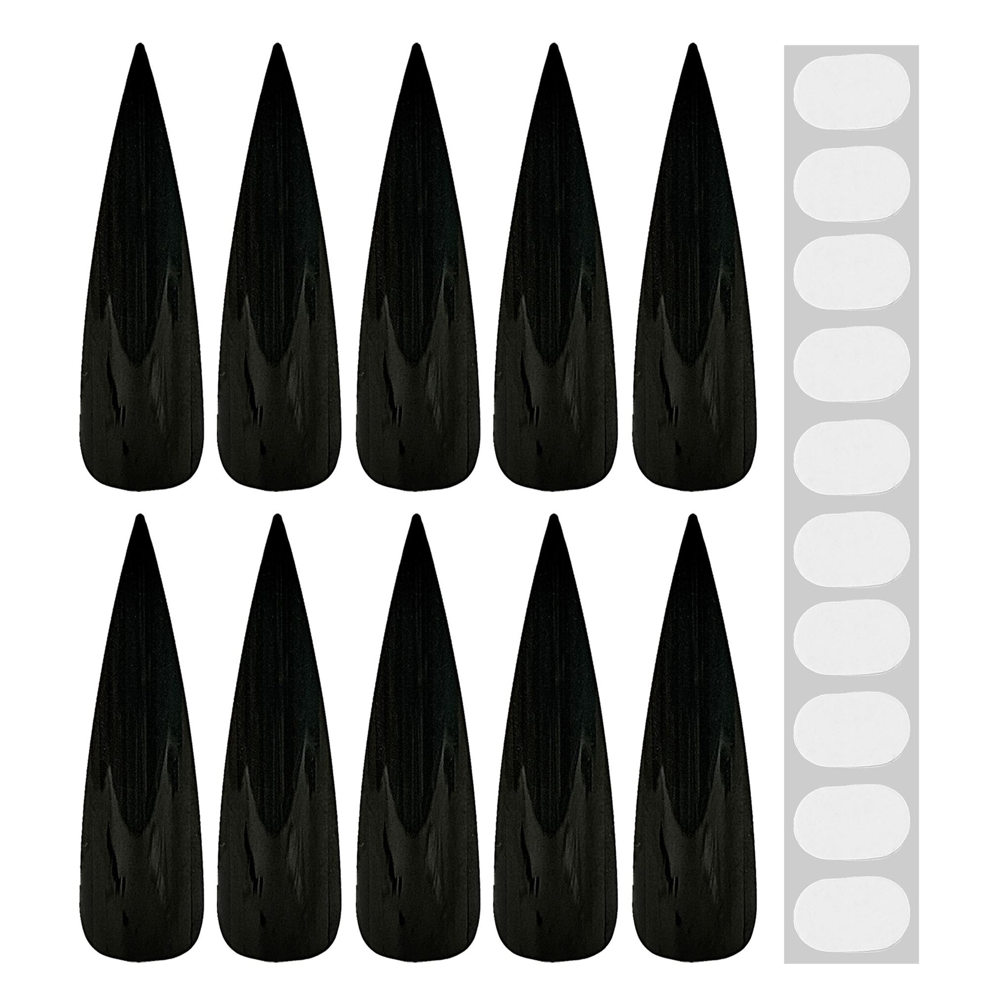 set von "10 FINGERNÄGEL GRUSELIG SCHWARZ" mit 10 Klebelaschen – Detailansicht