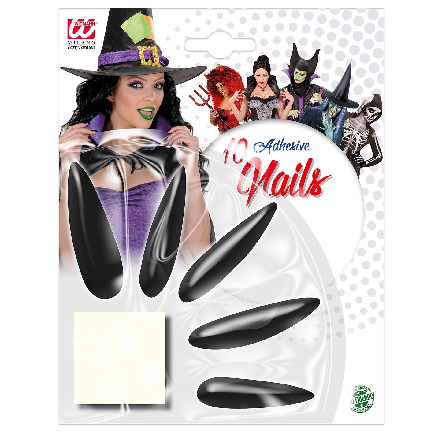 "Set von 10 MAXI HEXEN FINGERNÄGEL" mit 10 Klebelaschen – Vorderansicht