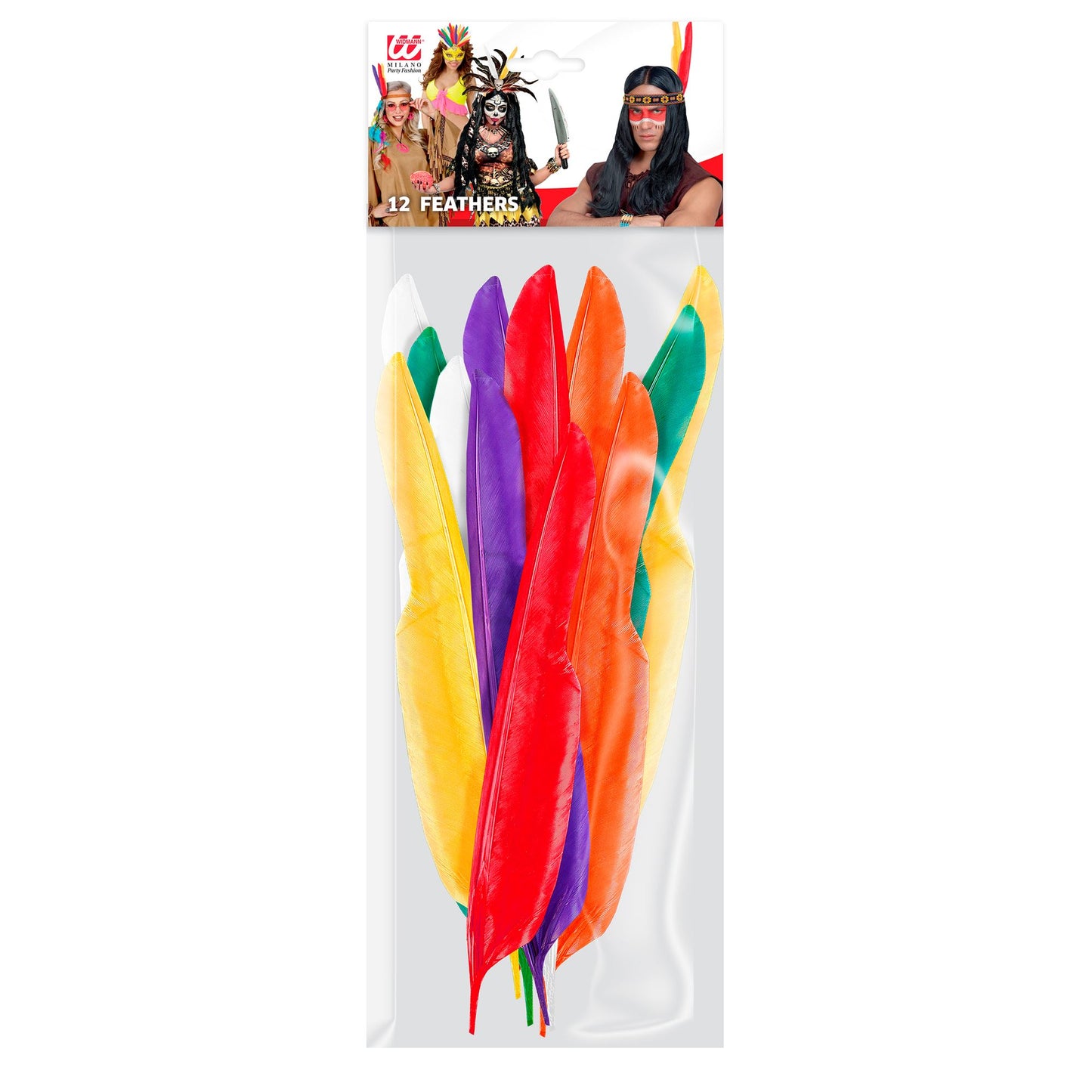 "Set von 12 INDIANERFEDERN" 35 cm - in 6 Farben sort – Detailansicht