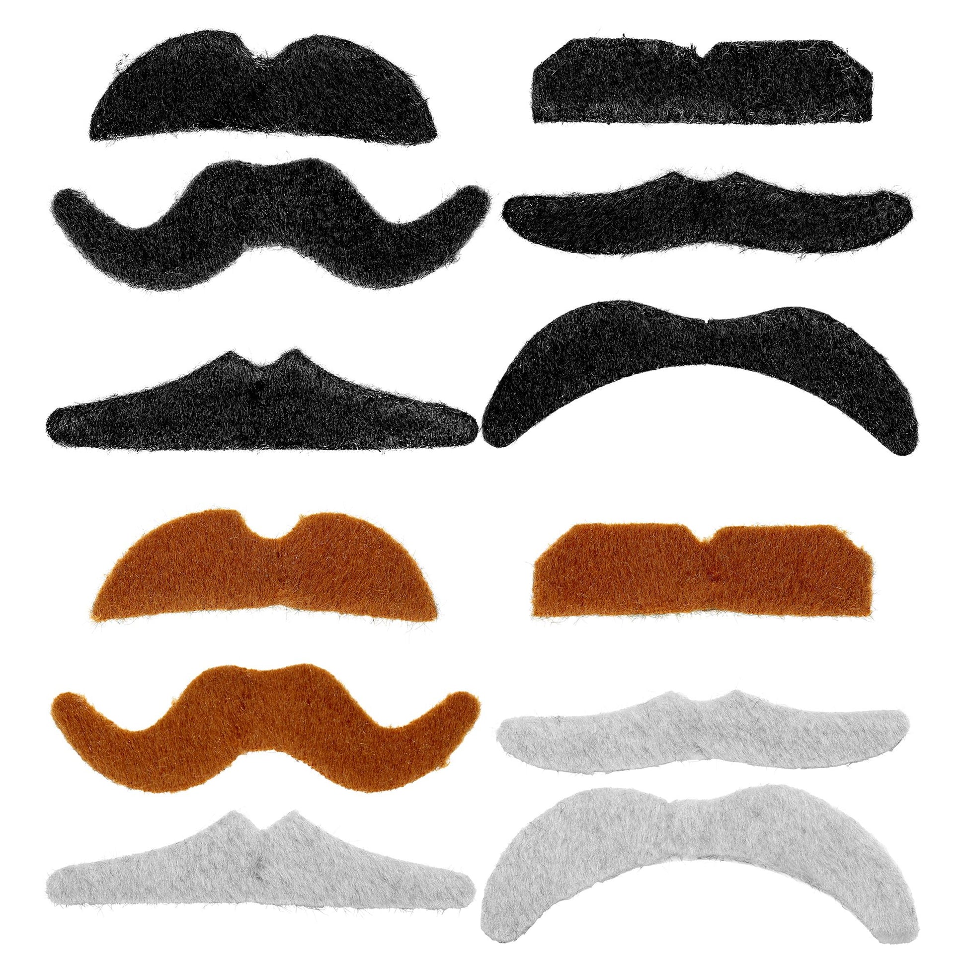 "Set von 12 PARTY-BÄRTEN" 6 Modelle & 3 Farben sortiert – Vorderansicht
