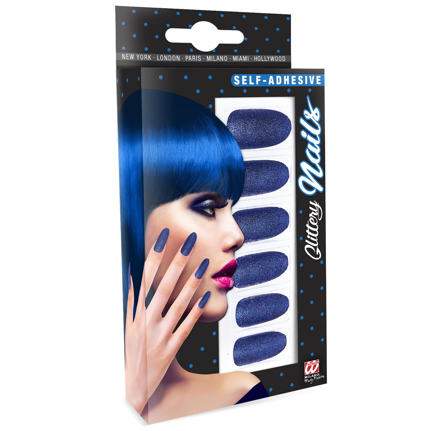 "Set von 12 SELBSTKLEBENDEN FINGERNÄGELN - BLAU" – Vorderansicht