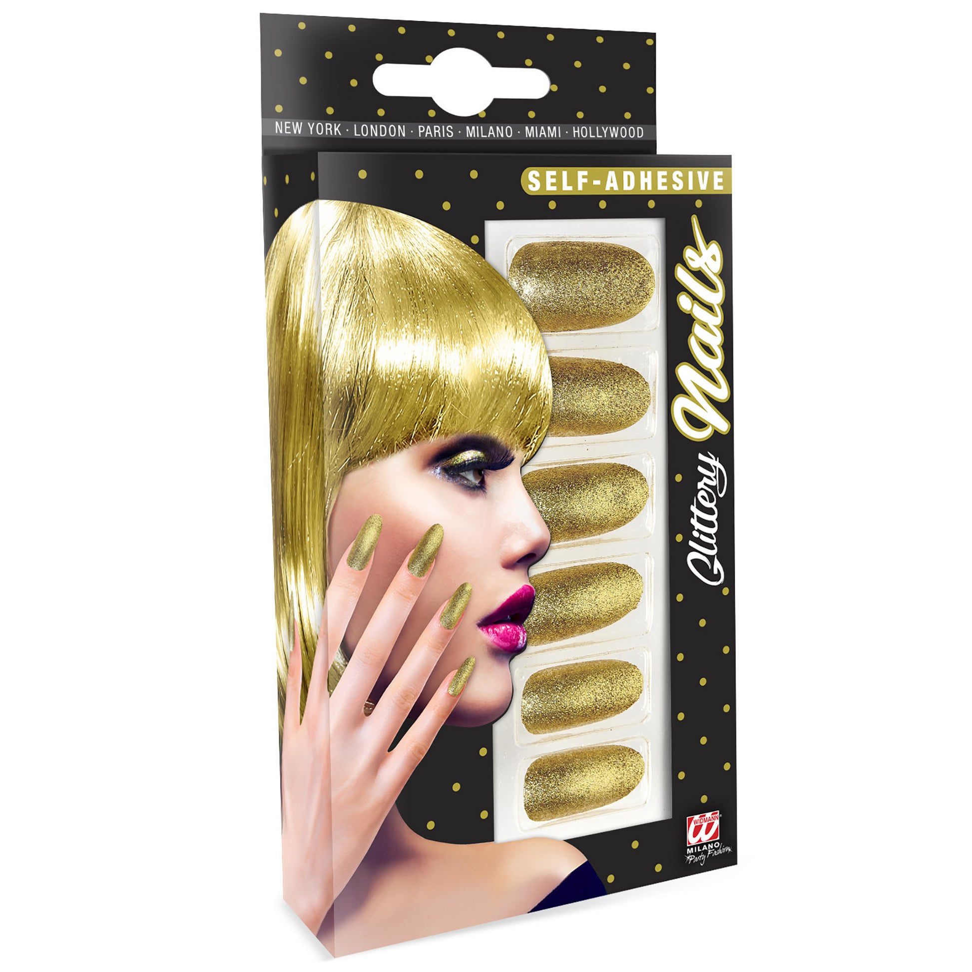 "Set von 12 SELBSTKLEBENDEN FINGERNÄGELN - GOLD" – Vorderansicht