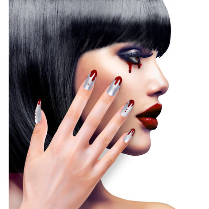 "Set von 12 SELBSTKLEBENDEN FINGERNÄGELN - SILBER METALLIC MIT BLUT" – Ansicht 3