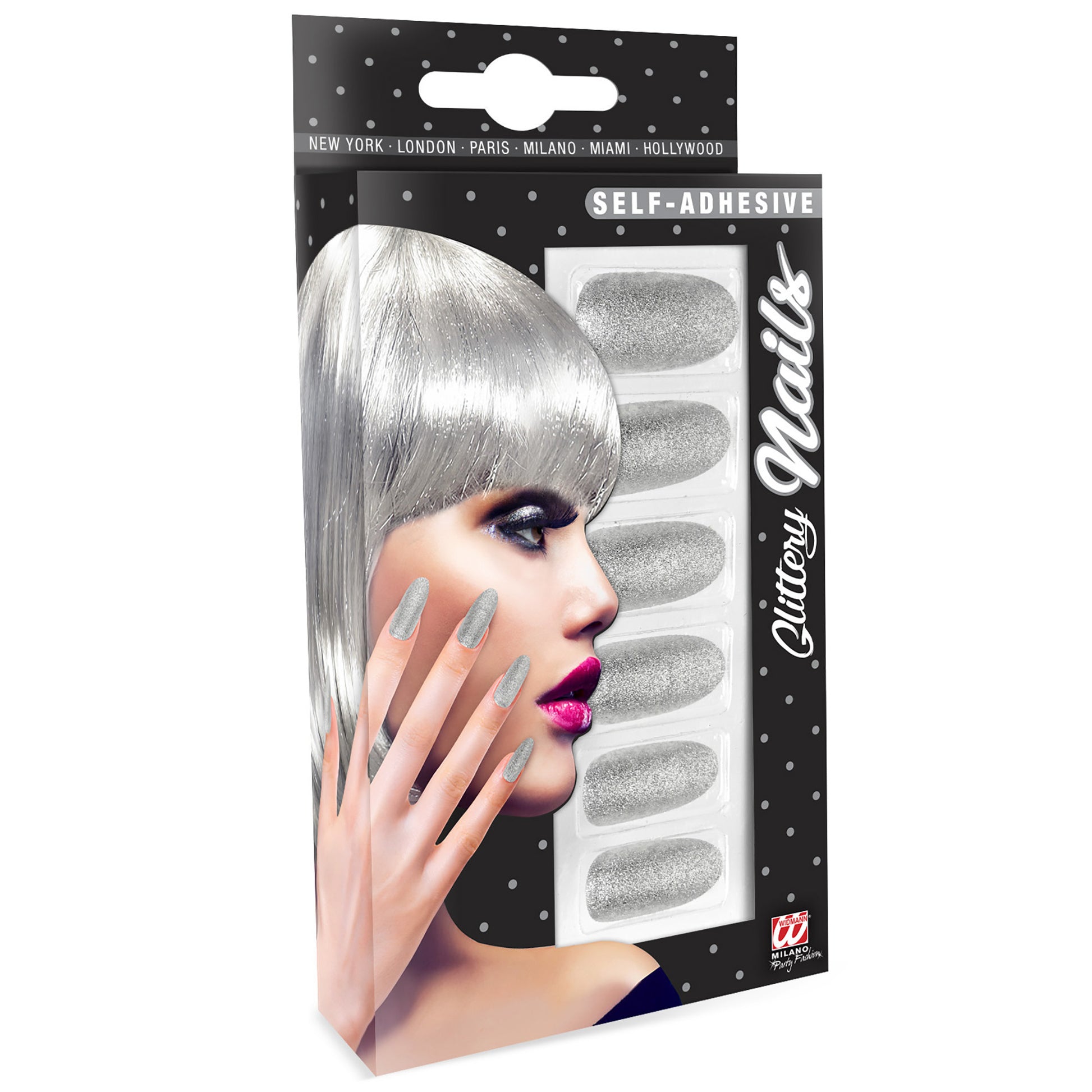 "Set von 12 SELBSTKLEBENDEN FINGERNÄGELN - SILBER" – Vorderansicht
