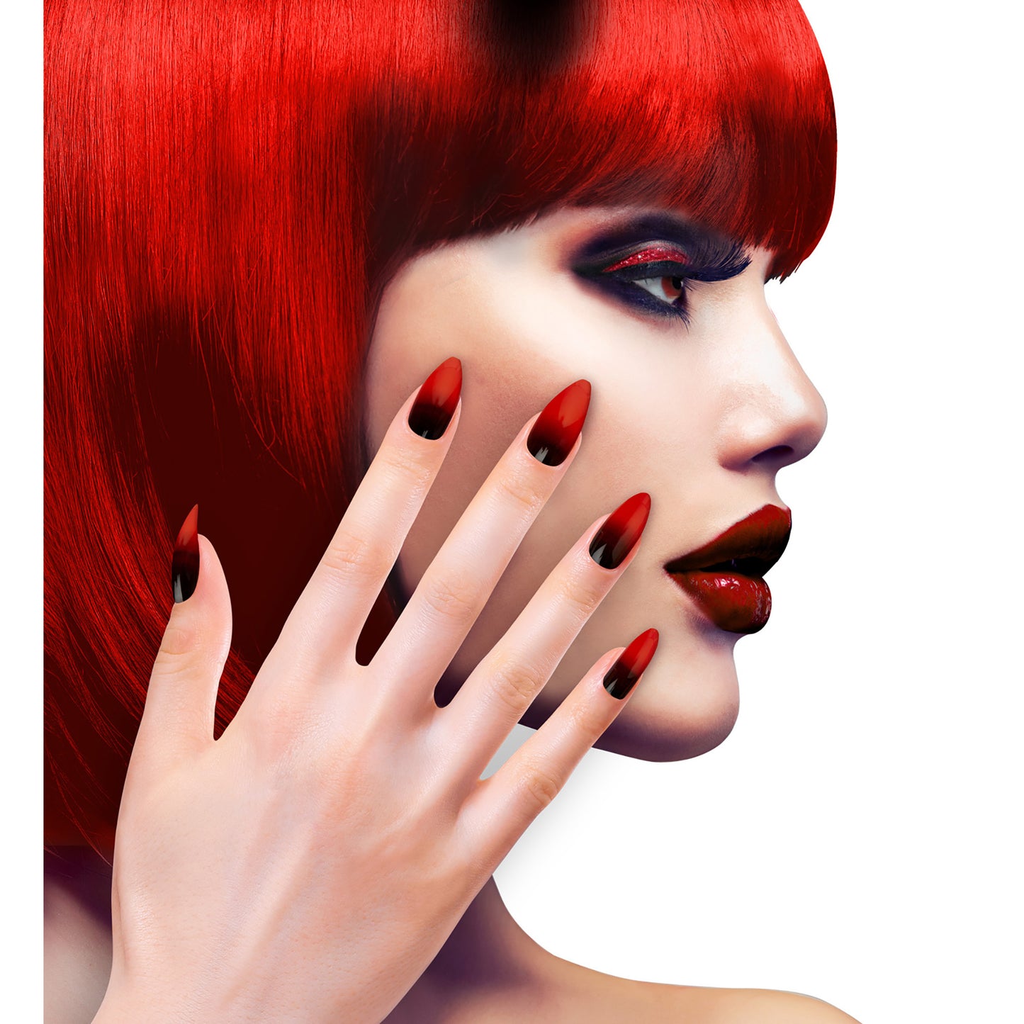 "Set von 12 SELBSTKLEBENDEN FINGERNÄGELN - STILETTO SCHWARZ / ROT" – Ansicht 3