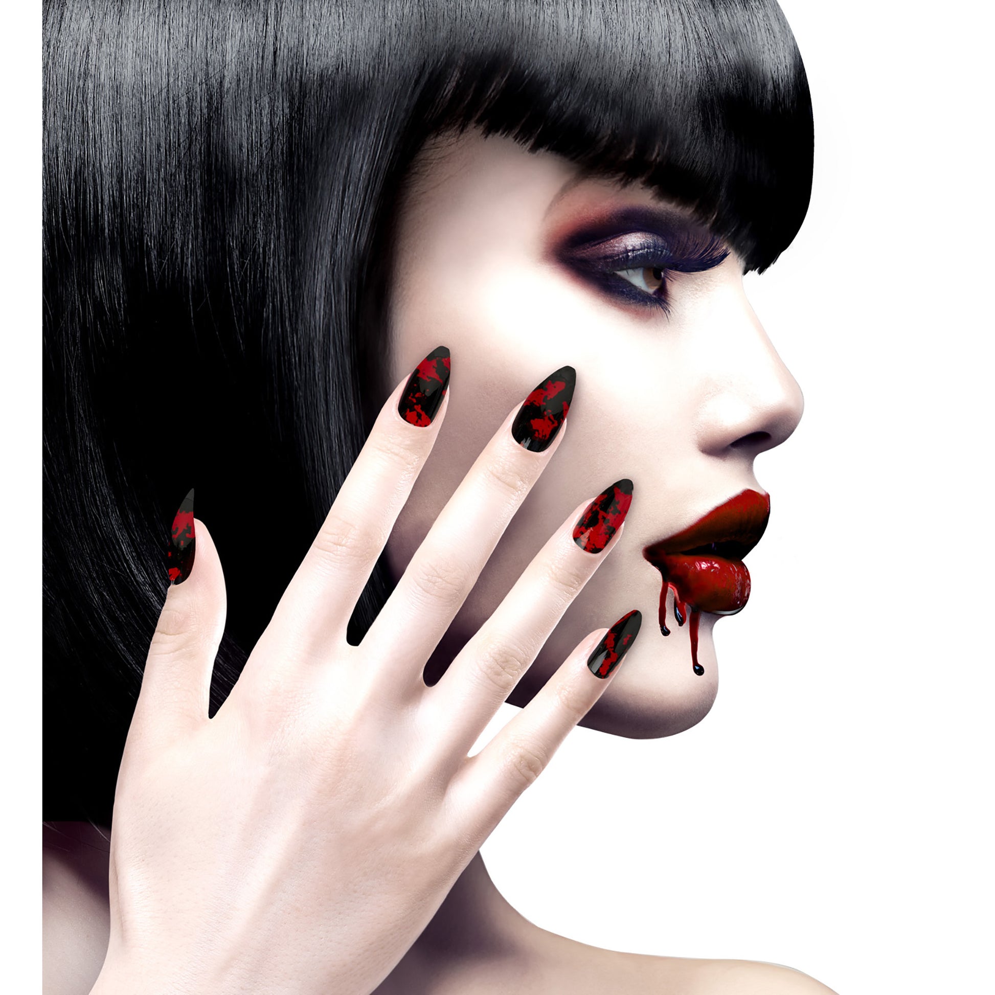 "Set von 12 SELBSTKLEBENDEN FINGERNÄGELN - STILETTO SCHWARZES BLUTBAD" – Ansicht 3