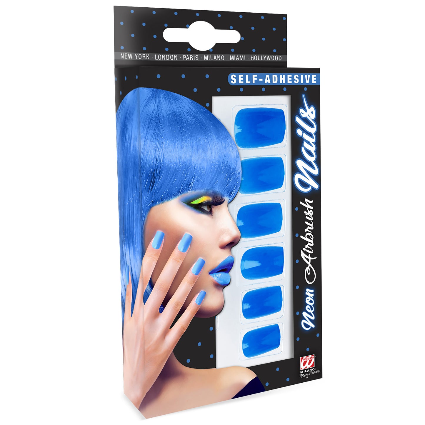 "Set von 12 SELBSTKLEBENDEN NEON AIRBRUSH FINGERNÄGELN - NEON BLAU" – Vorderansicht