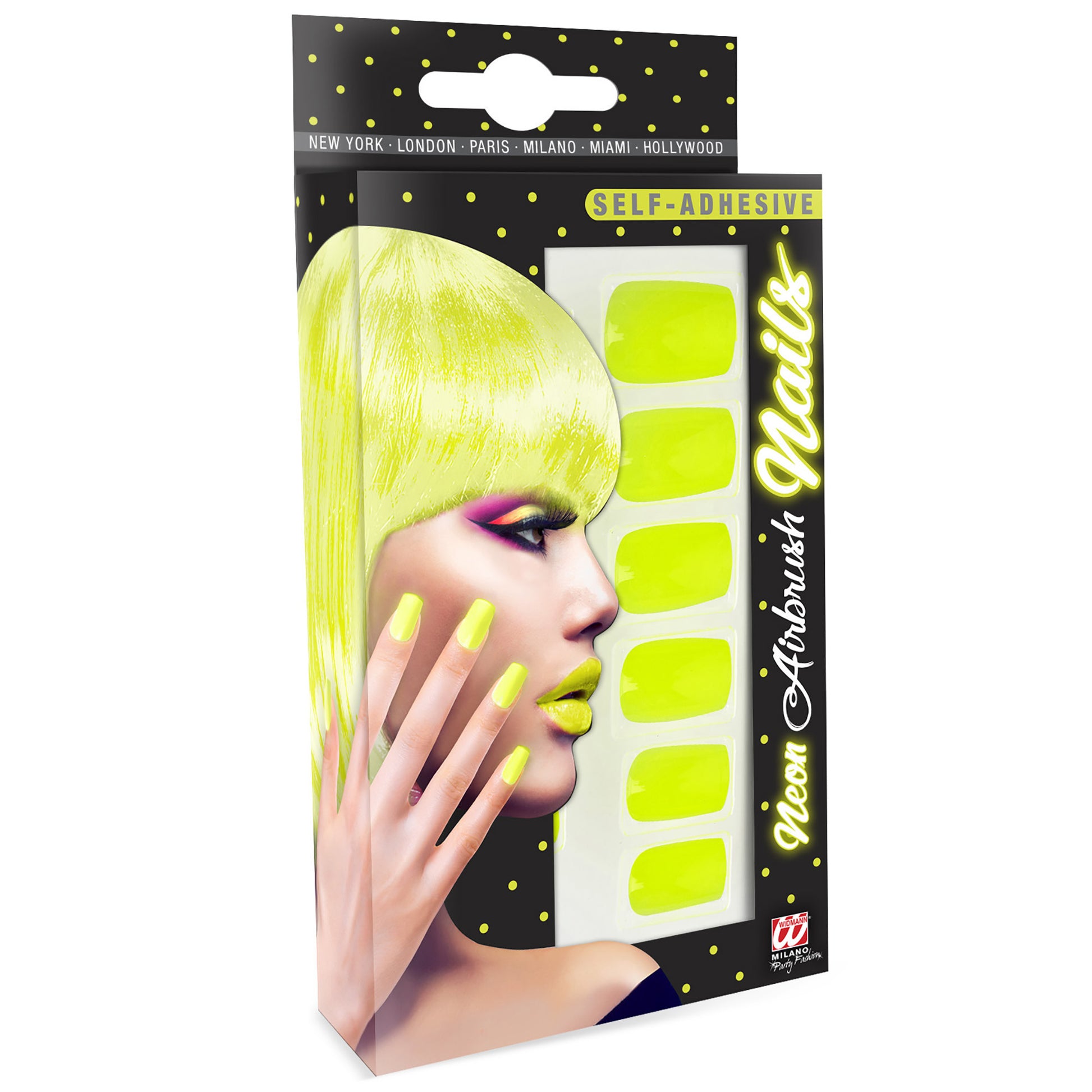 "Set von 12 SELBSTKLEBENDEN NEON AIRBRUSH FINGERNÄGELN - NEON GELB" – Vorderansicht