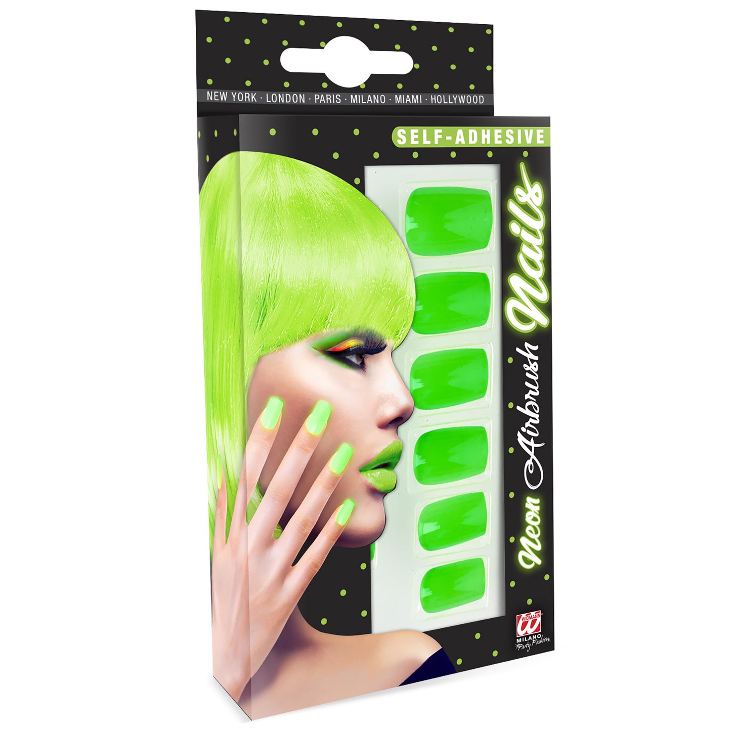 "Set von 12 SELBSTKLEBENDEN NEON AIRBRUSH FINGERNÄGELN - NEON GRÜN" – Vorderansicht