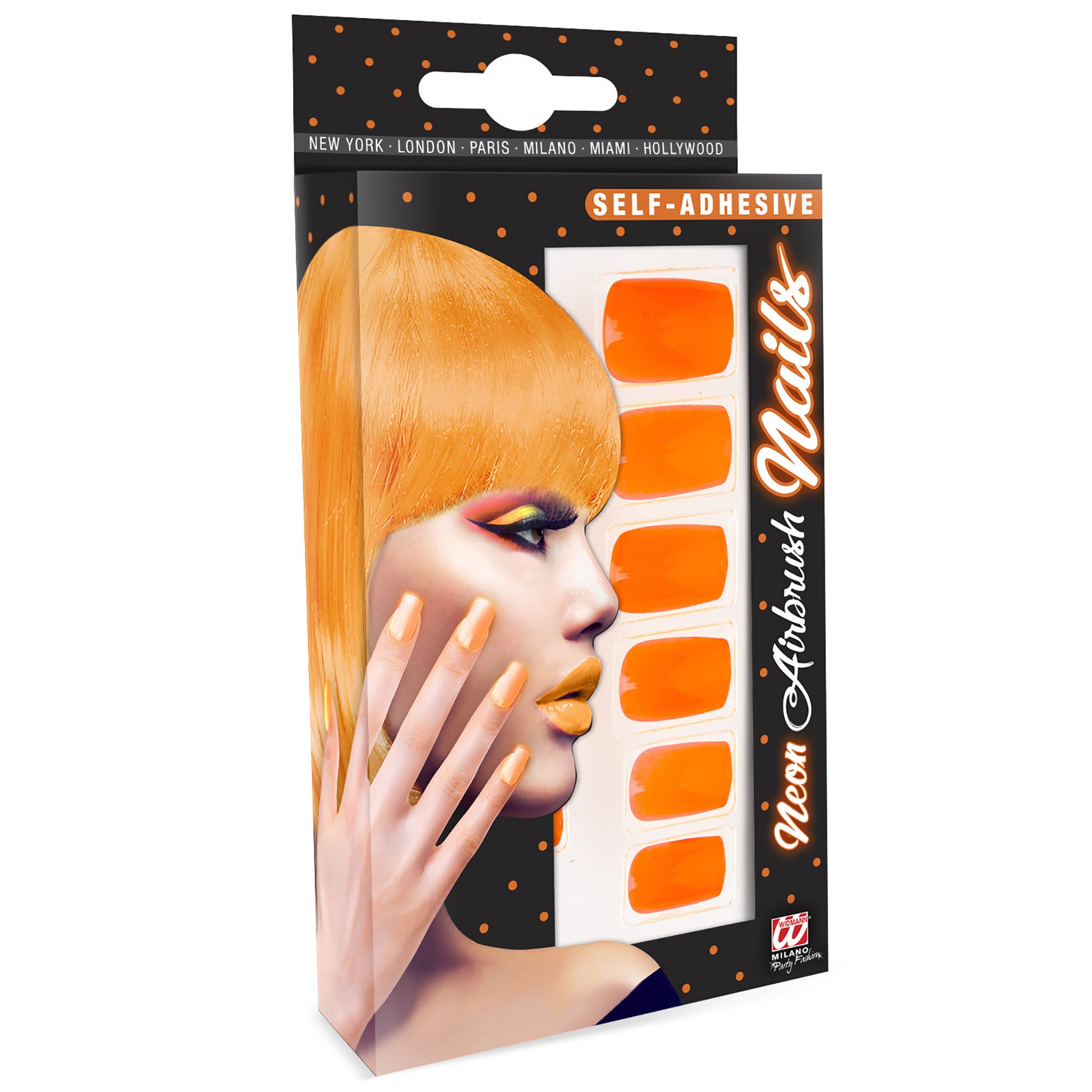 "Set von 12 SELBSTKLEBENDEN NEON AIRBRUSH FINGERNÄGELN- NEON ORANGE" – Vorderansicht