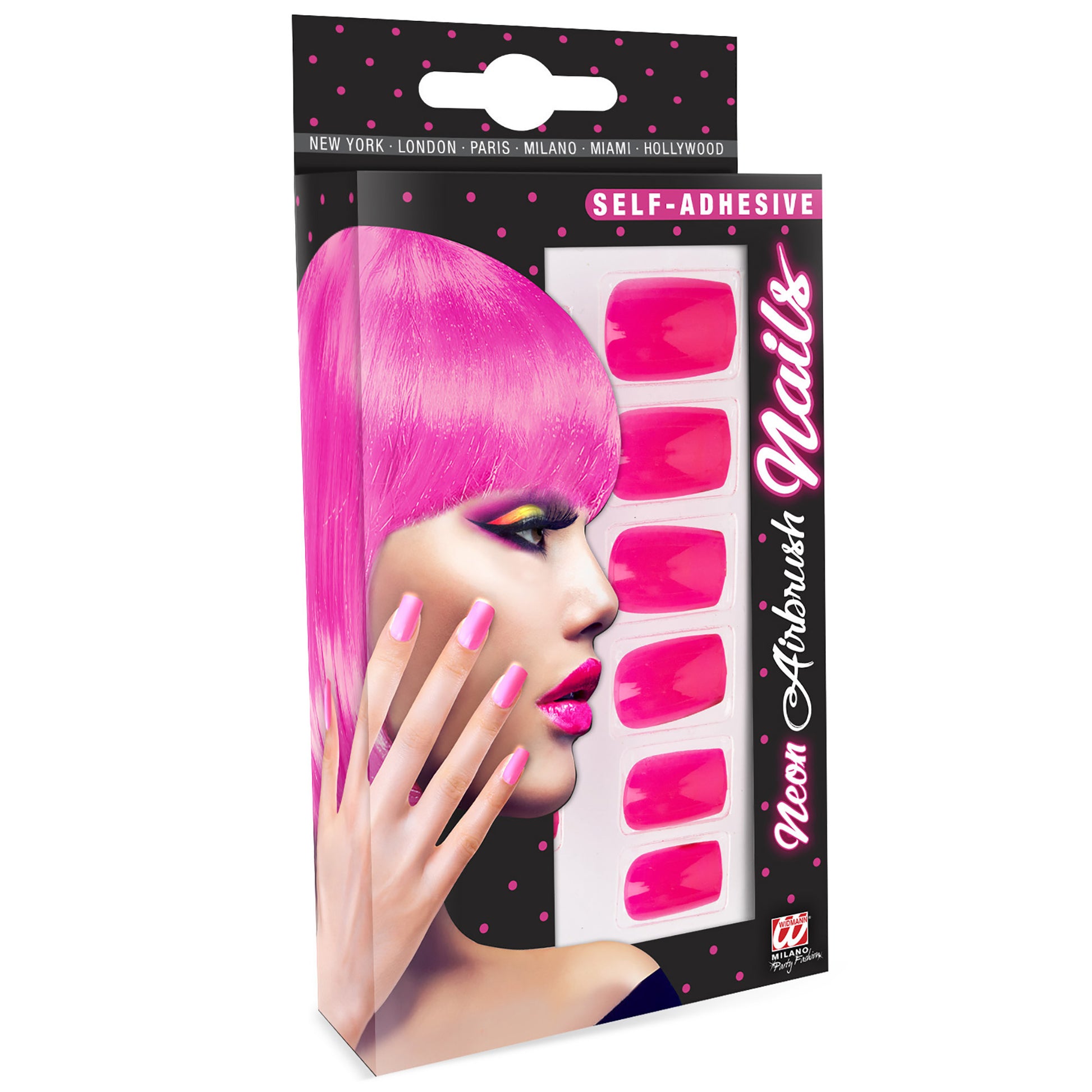 "Set von 12 SELBSTKLEBENDEN NEON AIRBRUSH FINGERNÄGELN - NEON PINK" – Vorderansicht