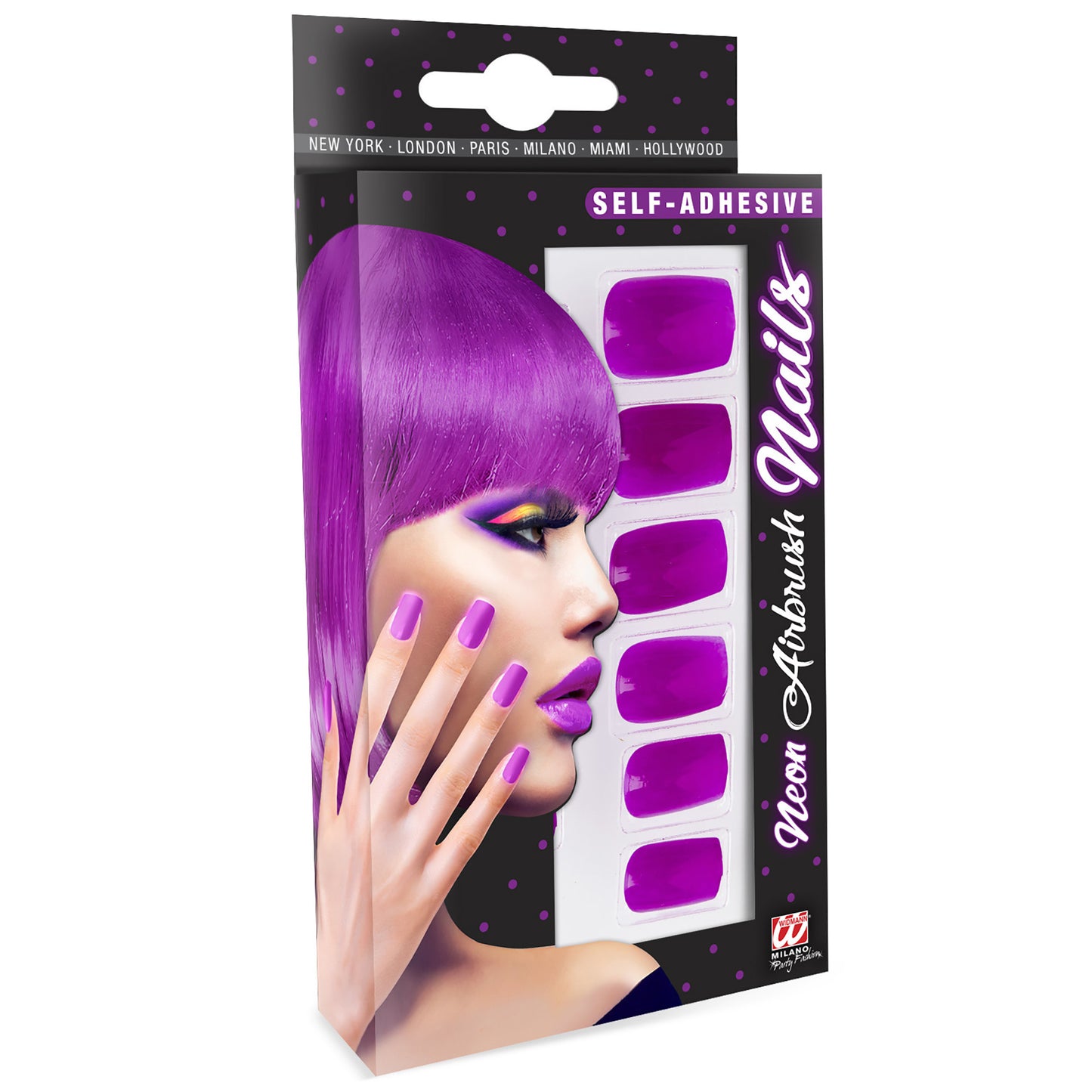 "Set von 12 SELBSTKLEBENDEN NEON AIRBRUSH FINGERNÄGELN - NEON VIOLETT" – Vorderansicht