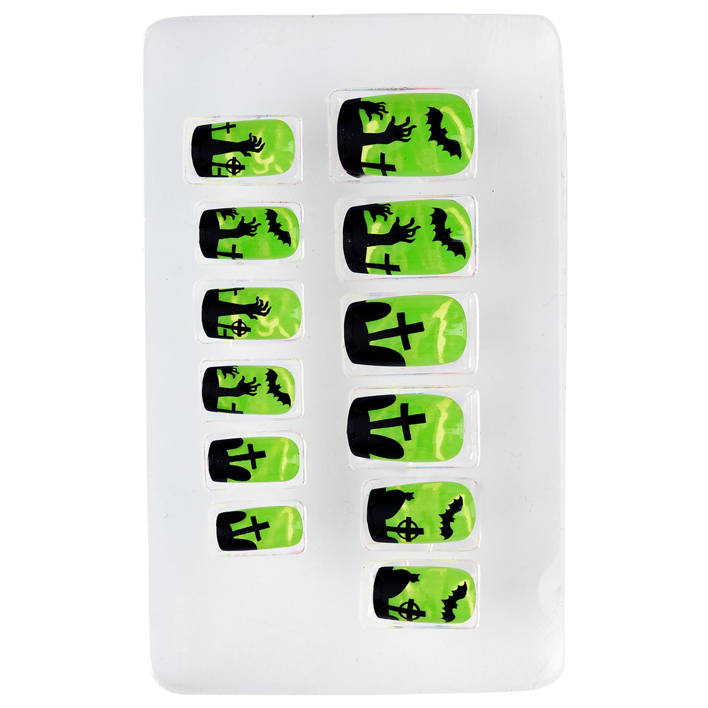 "Set von 12 SELBSTKLEBENDEN SPOOKY FINGERNÄGELN-NEON" – Detailansicht