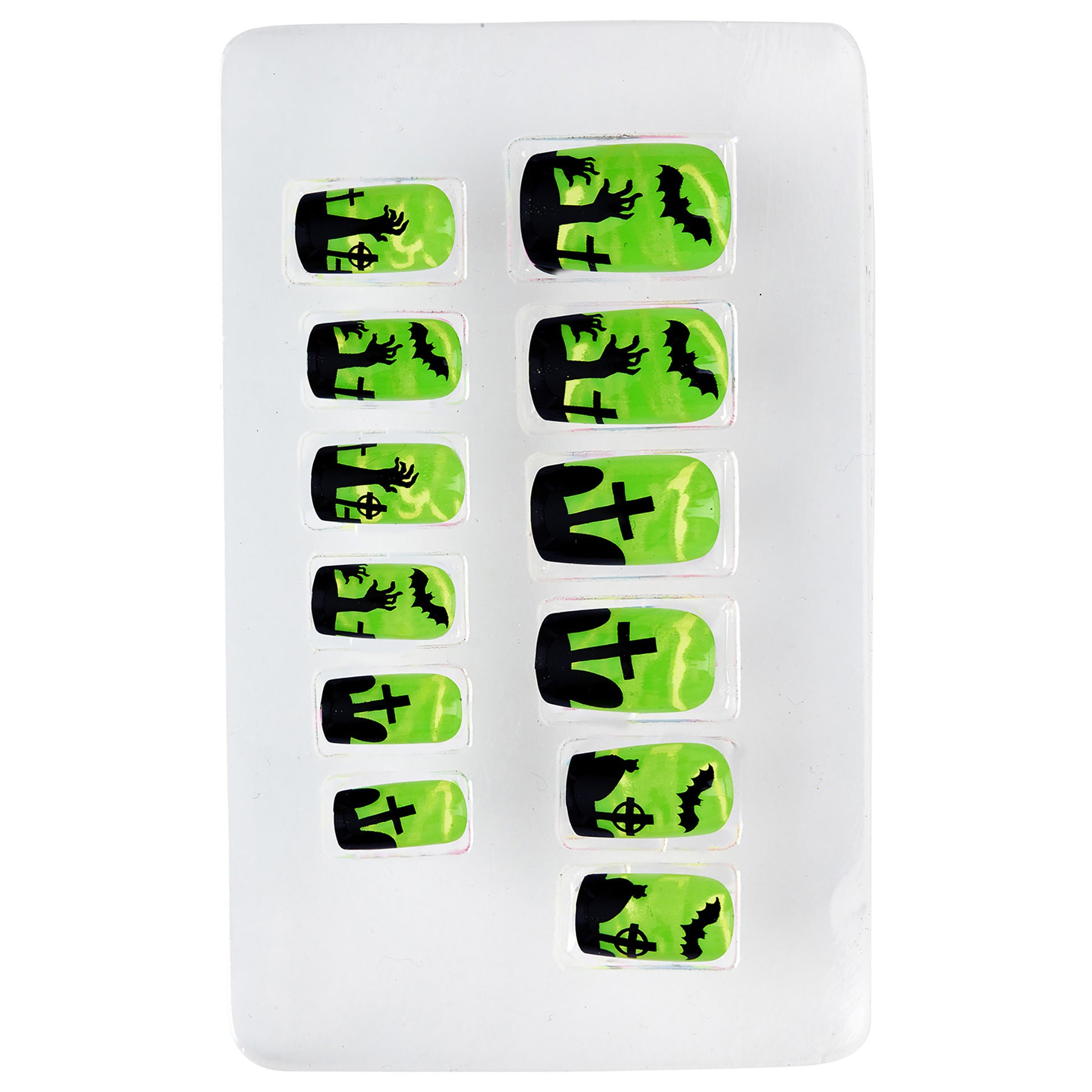 "Set von 12 SELBSTKLEBENDEN SPOOKY FINGERNÄGELN-NEON" – Detailansicht