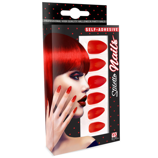 "Set von 12 SELBSTKLEBENDEN STILETTO FINGERNÄGELN - ROT" – Vorderansicht