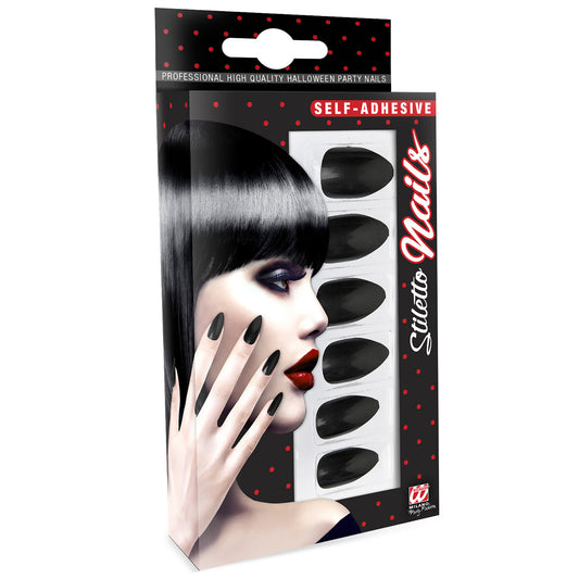 "Set von 12 SELBSTKLEBENDEN STILETTO FINGERNÄGELN - SCHWARZ" – Vorderansicht