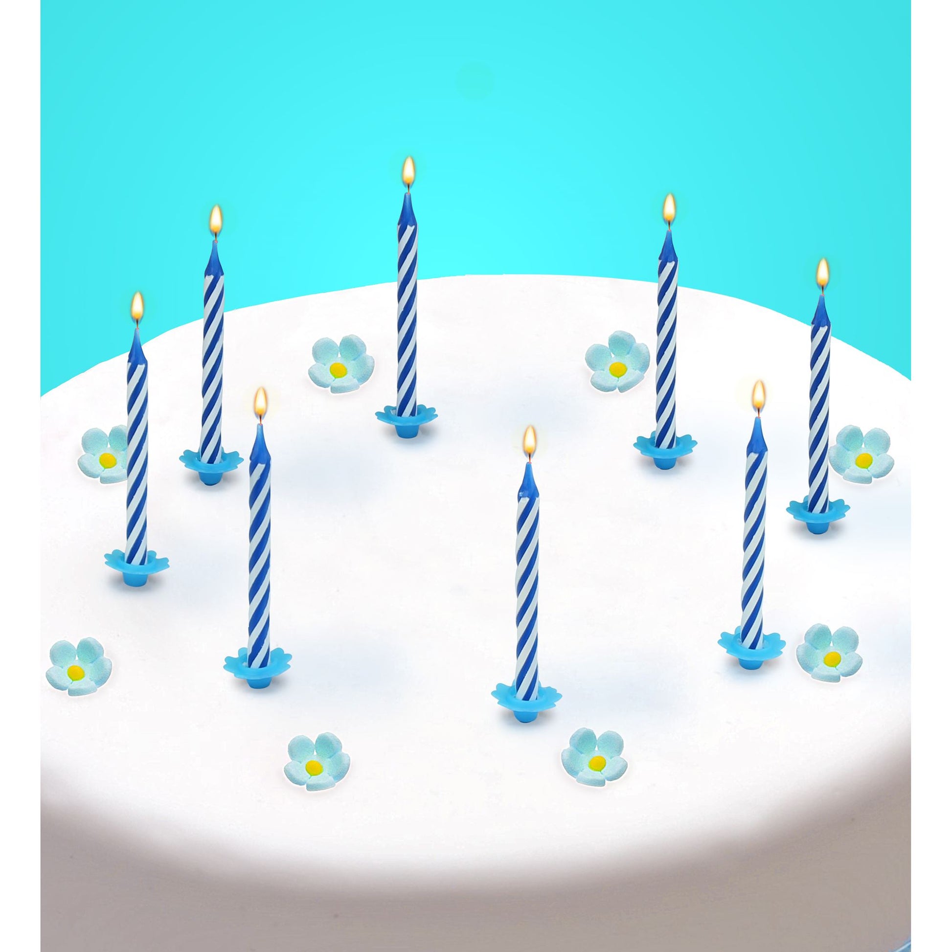 "Set von 16 KUCHENKERZEN HAPPY BIRTHDAY MIT HALTER" blau – Detailansicht