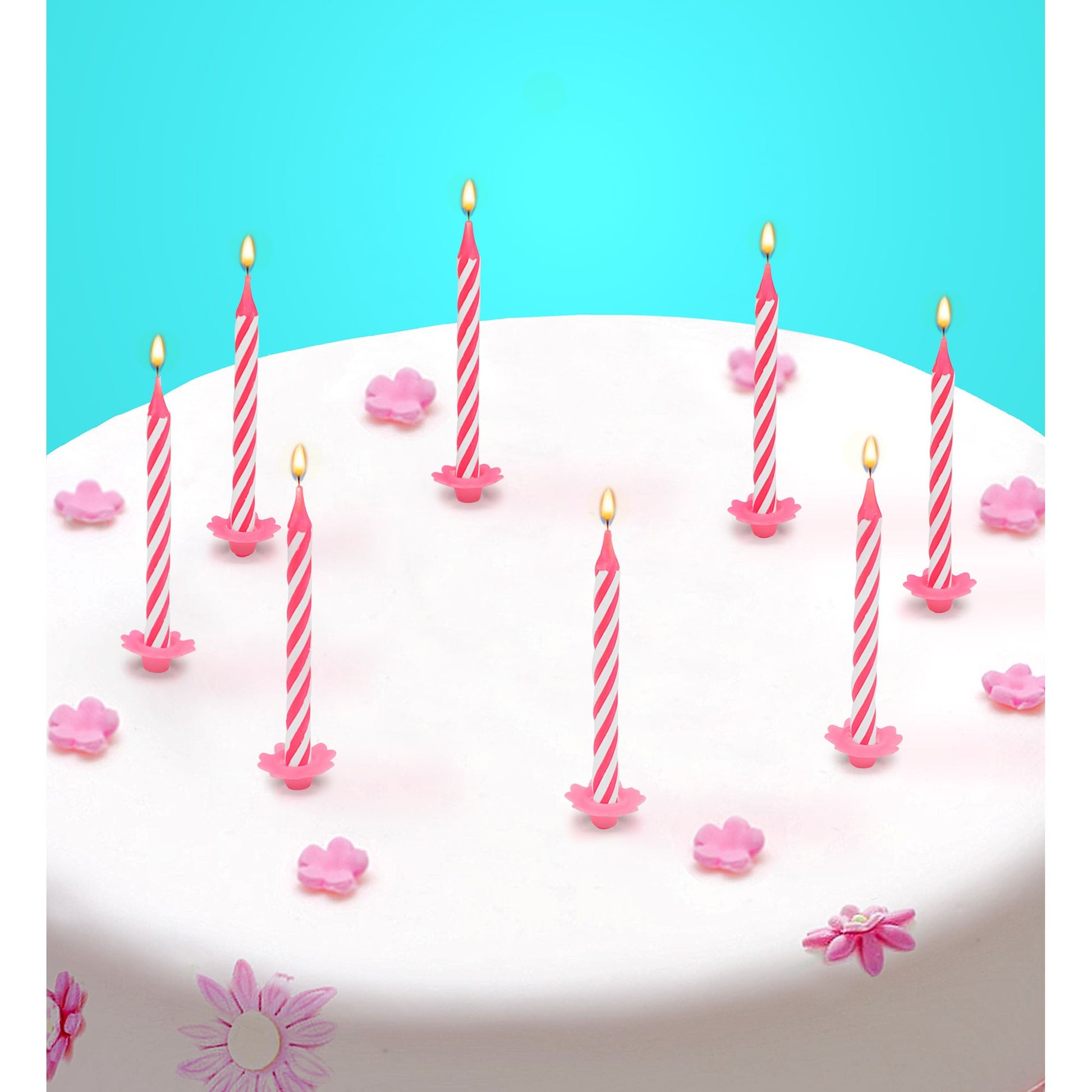 "Set von 16 KUCHENKERZEN HAPPY BIRTHDAY MIT HALTER" rosa – Detailansicht