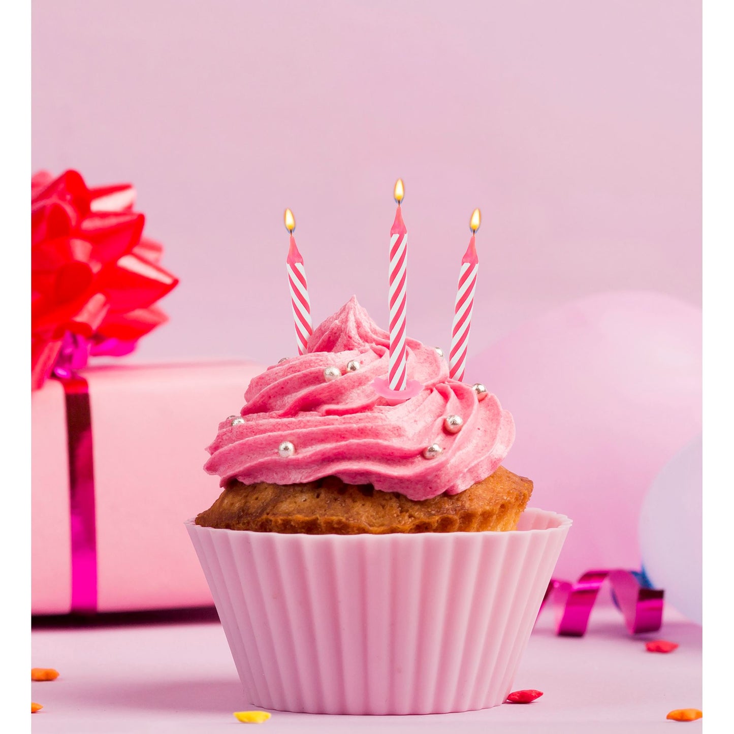 "Set von 16 KUCHENKERZEN HAPPY BIRTHDAY MIT HALTER" rosa – Ansicht 3