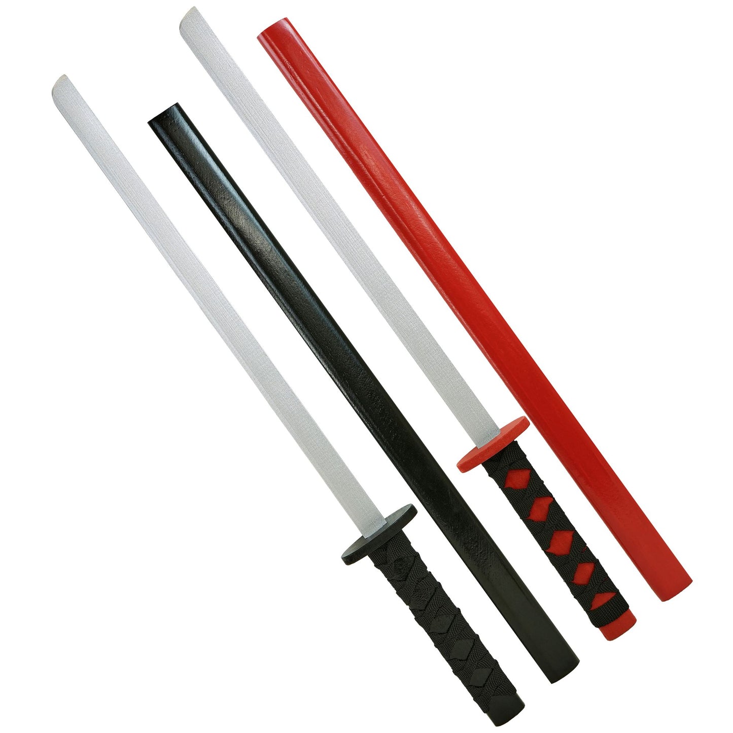 "SET VON 2 NINJA KATANAS IN ROT & SCHWARZ AUS HOLZ" 72 cm – Vorderansicht
