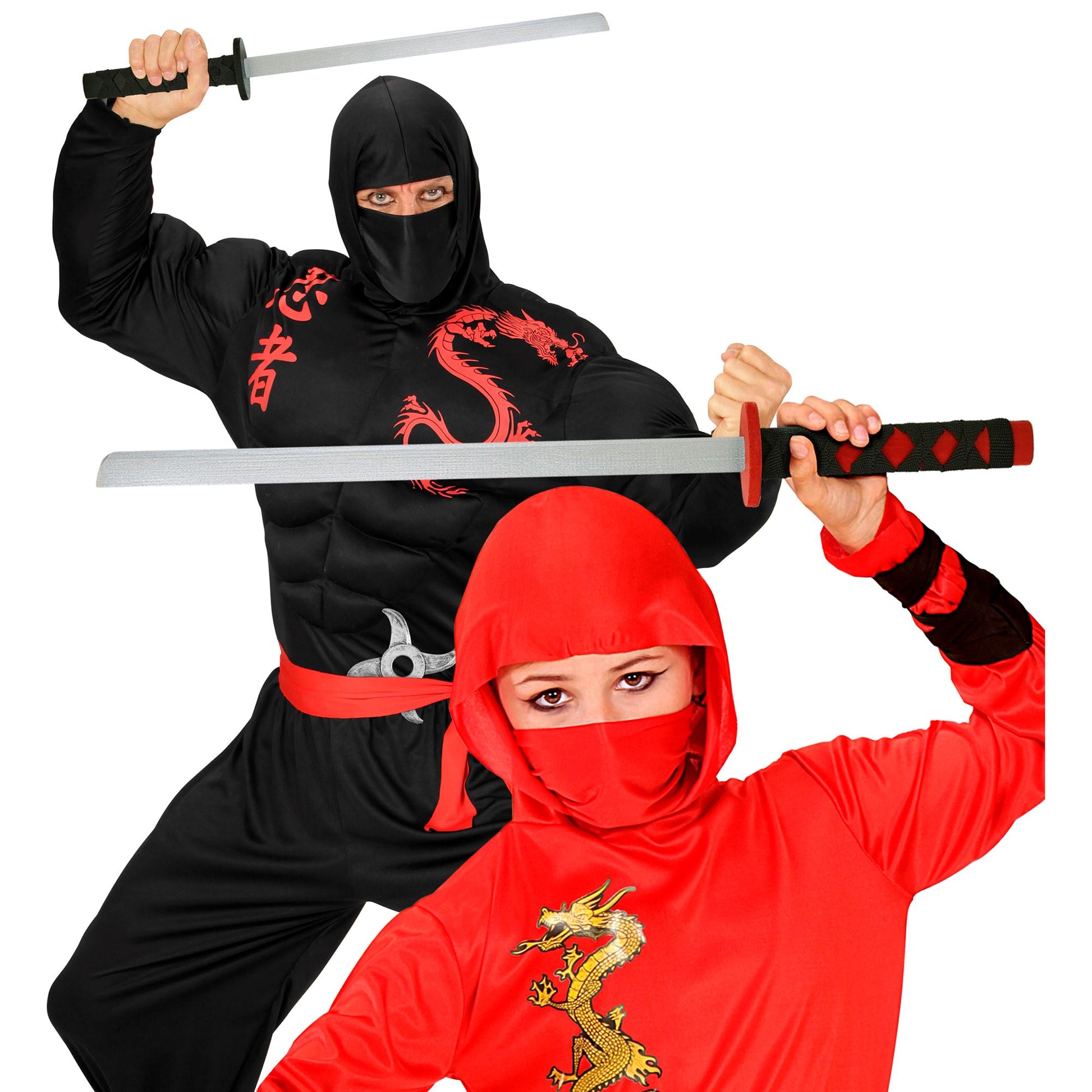 "SET VON 2 NINJA KATANAS IN ROT & SCHWARZ AUS HOLZ" 72 cm – Ansicht 3