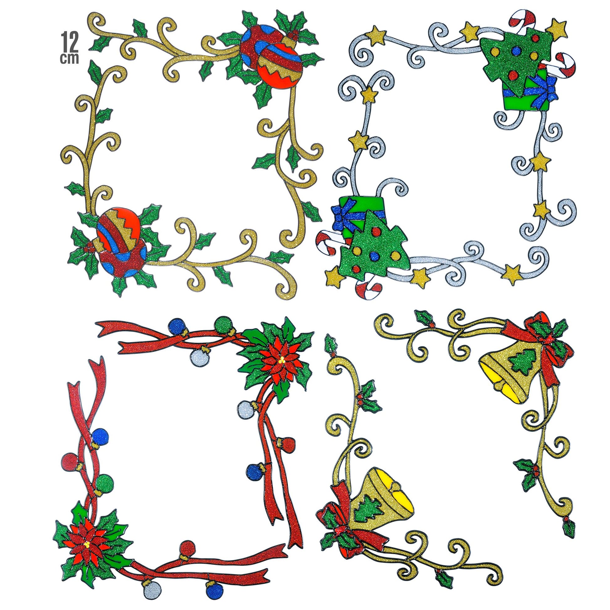 "Set von 2 WEIHNACHTS FENSTERBILDERN FÜR FENSTERECKEN" sort. In 4 Modellen - 12 cm – Vorderansicht