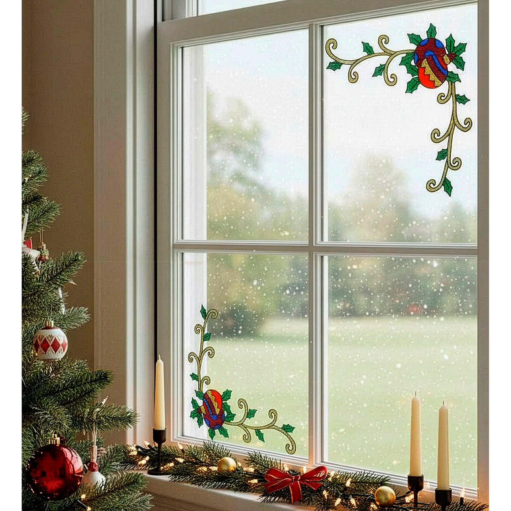"Set von 2 WEIHNACHTS FENSTERBILDERN FÜR FENSTERECKEN" sort. In 4 Modellen - 12 cm – Detailansicht