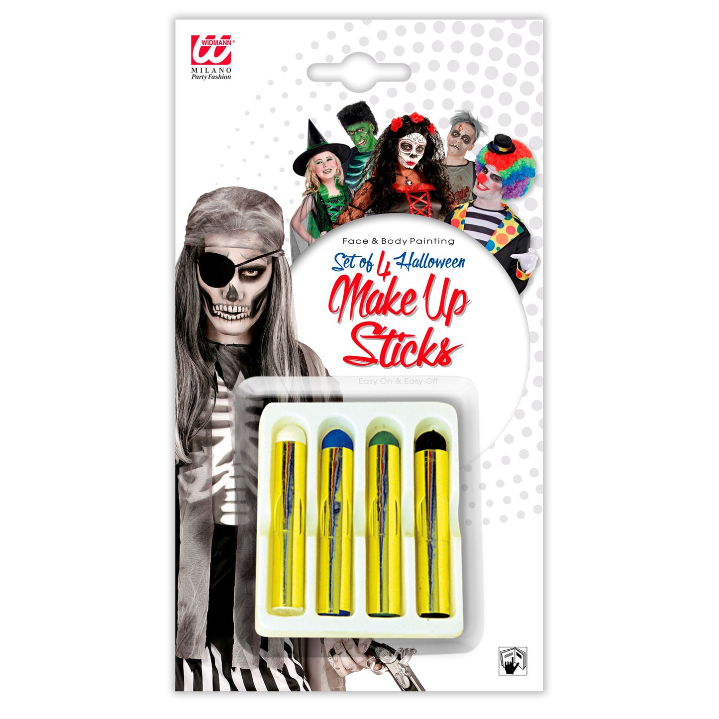 "SET VON 4 GROßEN HALLOWEEN SCHMINKSTIFTEN" - 21 ml – Vorderansicht