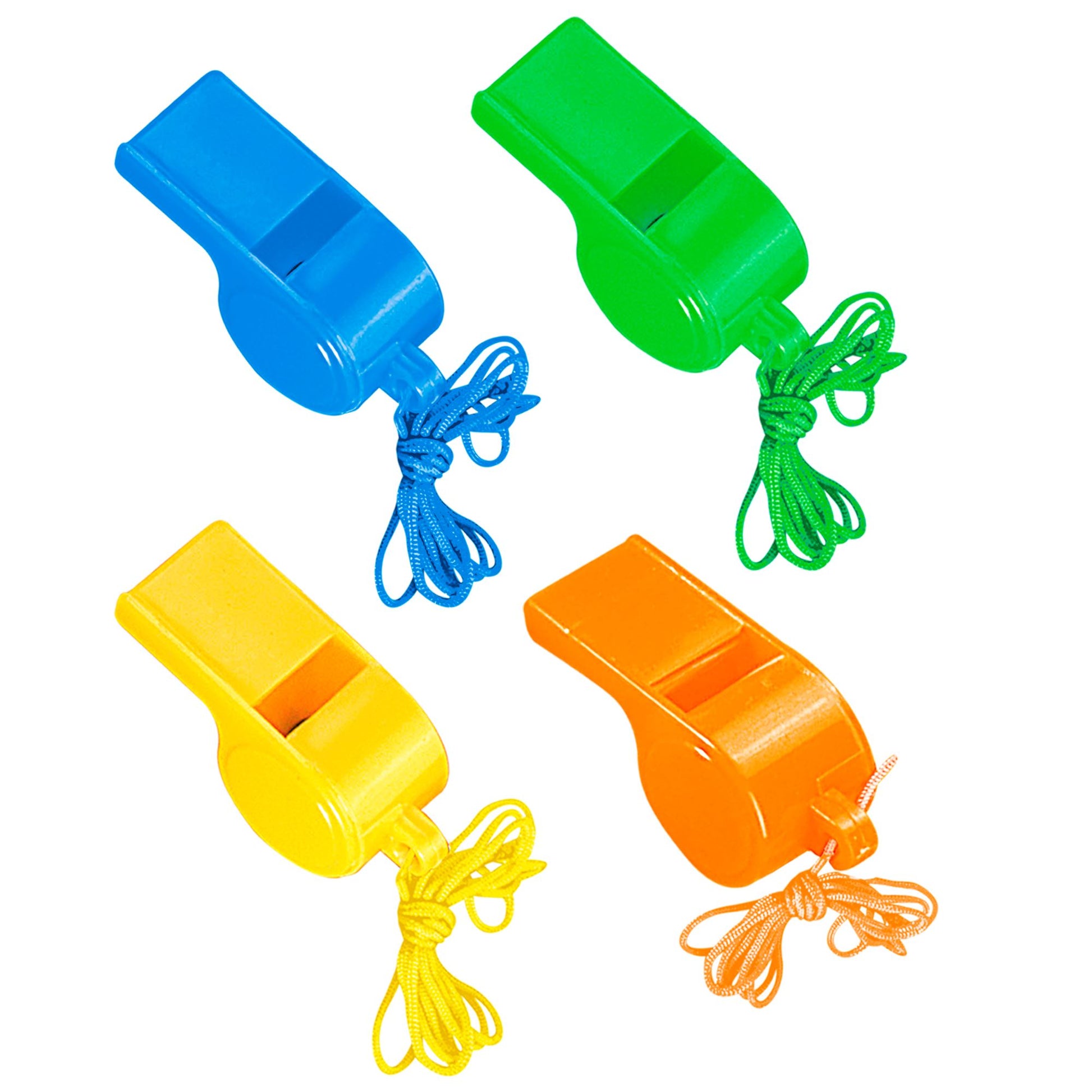 "Set von 4 TRILLERPFEIFEN" sort. In 4 Farben – Vorderansicht