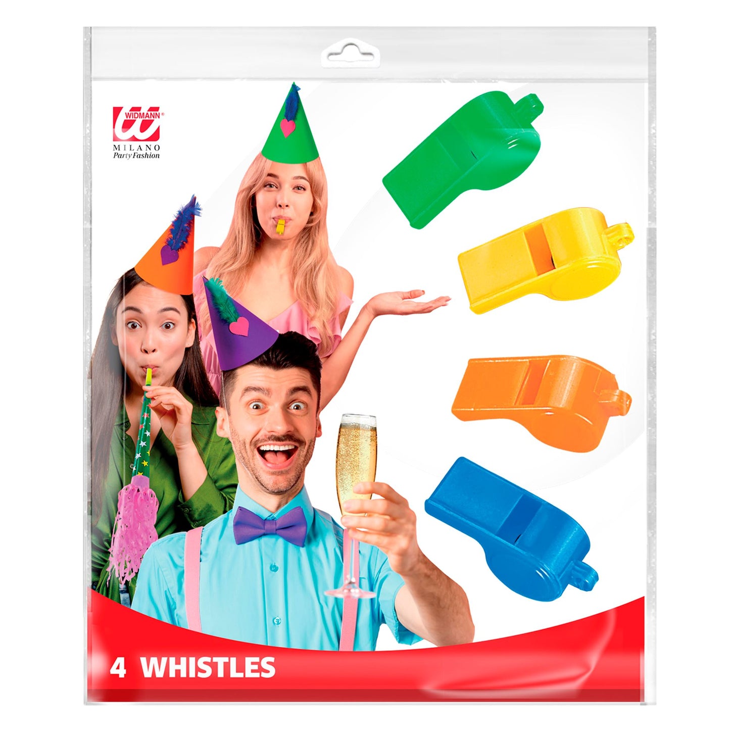 "Set von 4 TRILLERPFEIFEN" sort. In 4 Farben – Detailansicht