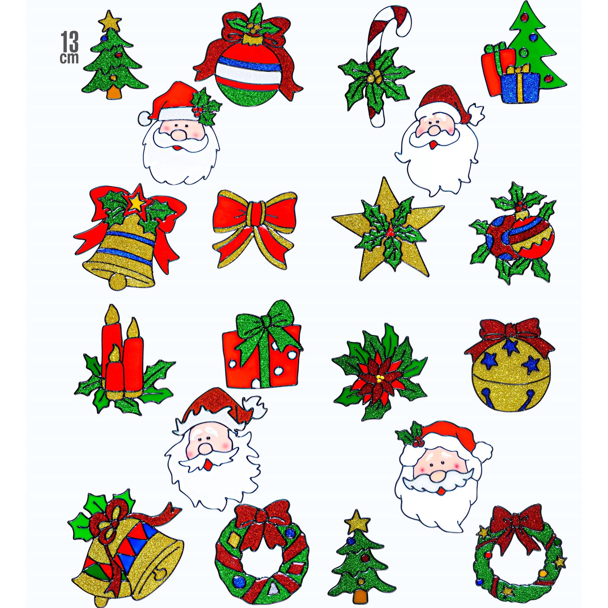 "Set von 5 WEIHNACHTS FENSTERBILDERN SORTIERT MIT WEIHNACHTSMANN GESICHT" sort. In 4 Modellen - 13 cm – Vorderansicht