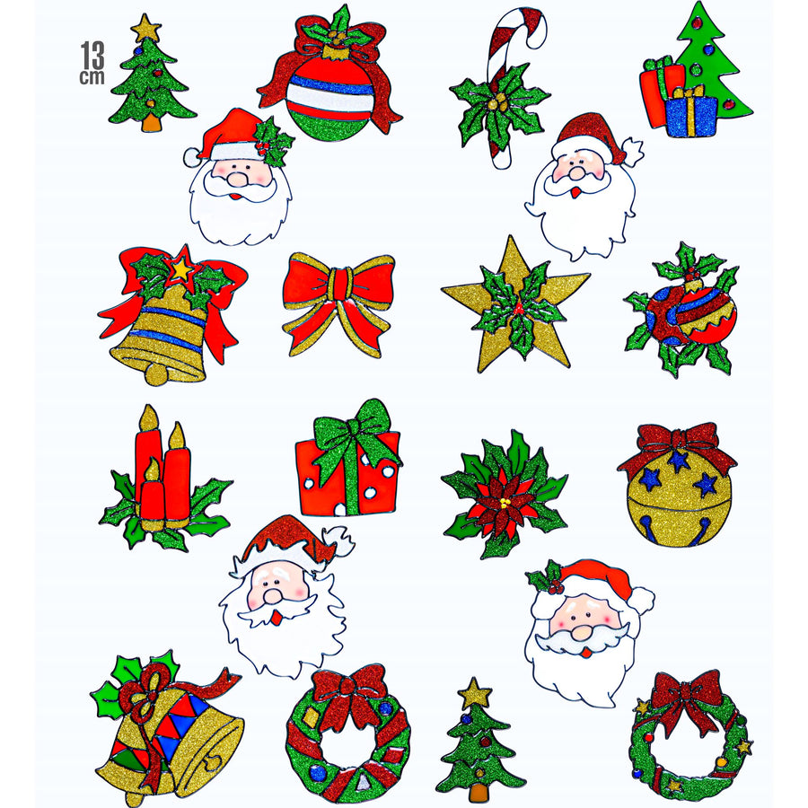 "Set von 5 WEIHNACHTS FENSTERBILDERN SORTIERT MIT WEIHNACHTSMANN GESICHT" sort. In 4 Modellen - 13 cm – Vorderansicht