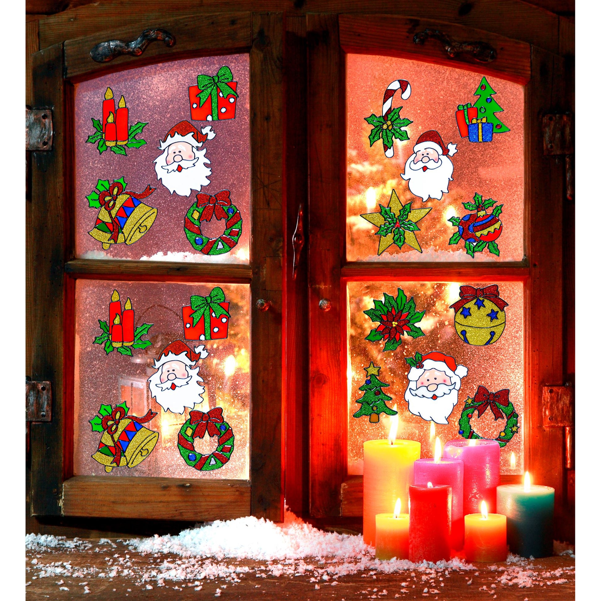 "Set von 5 WEIHNACHTS FENSTERBILDERN SORTIERT MIT WEIHNACHTSMANN GESICHT" sort. In 4 Modellen - 13 cm – Detailansicht