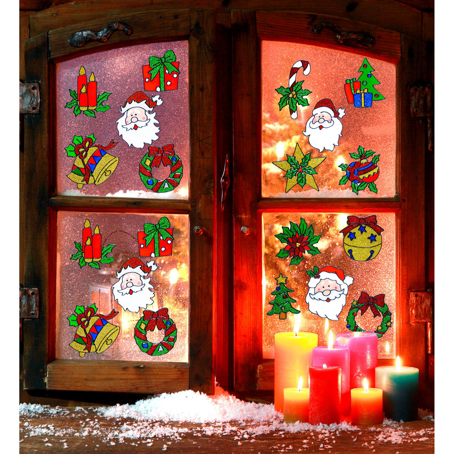 "Set von 5 WEIHNACHTS FENSTERBILDERN SORTIERT MIT WEIHNACHTSMANN GESICHT" sort. In 4 Modellen - 13 cm – Detailansicht