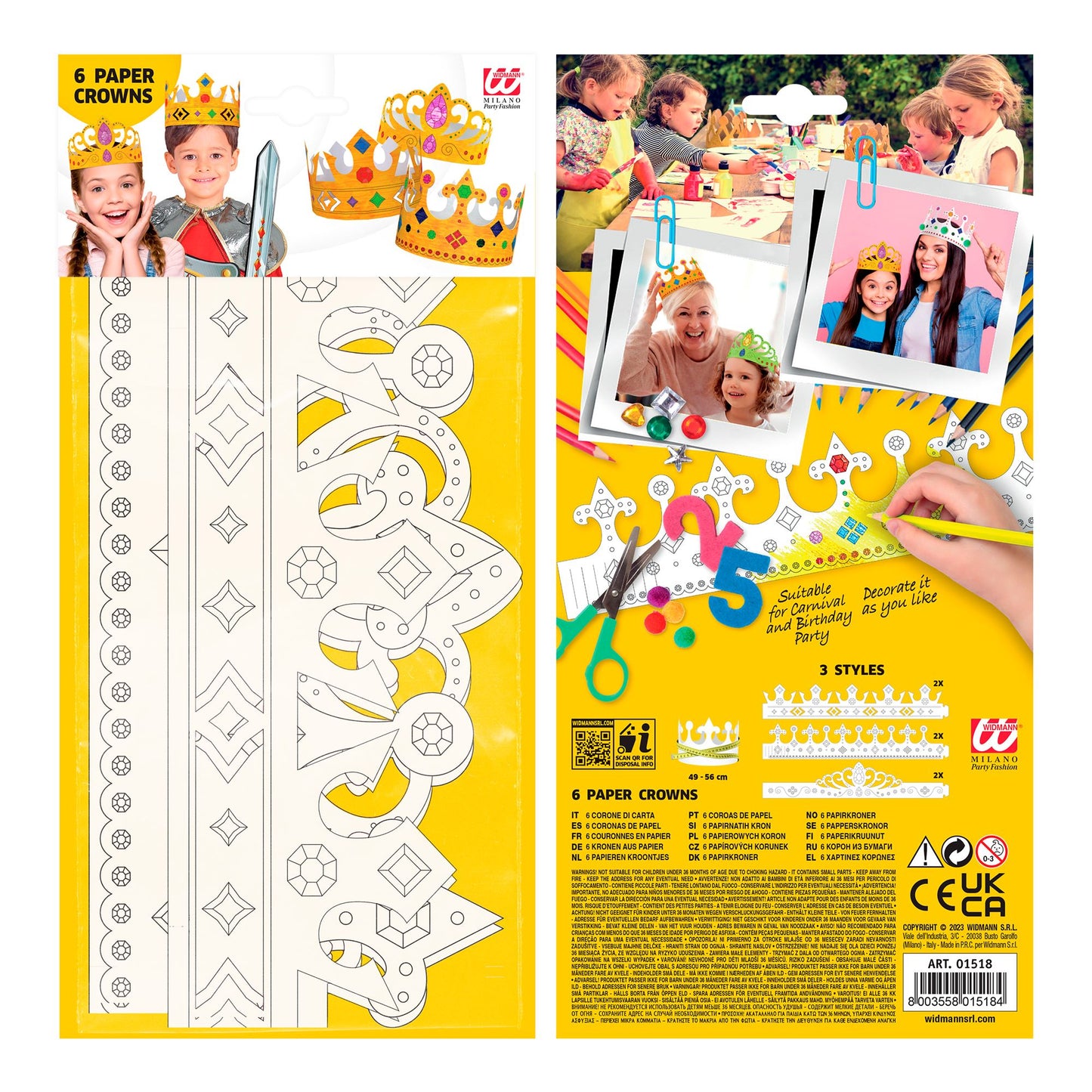 "SET VON 6 BEMALBAREN PAPIERKRONEN" sort. in 3 Modellen – Detailansicht