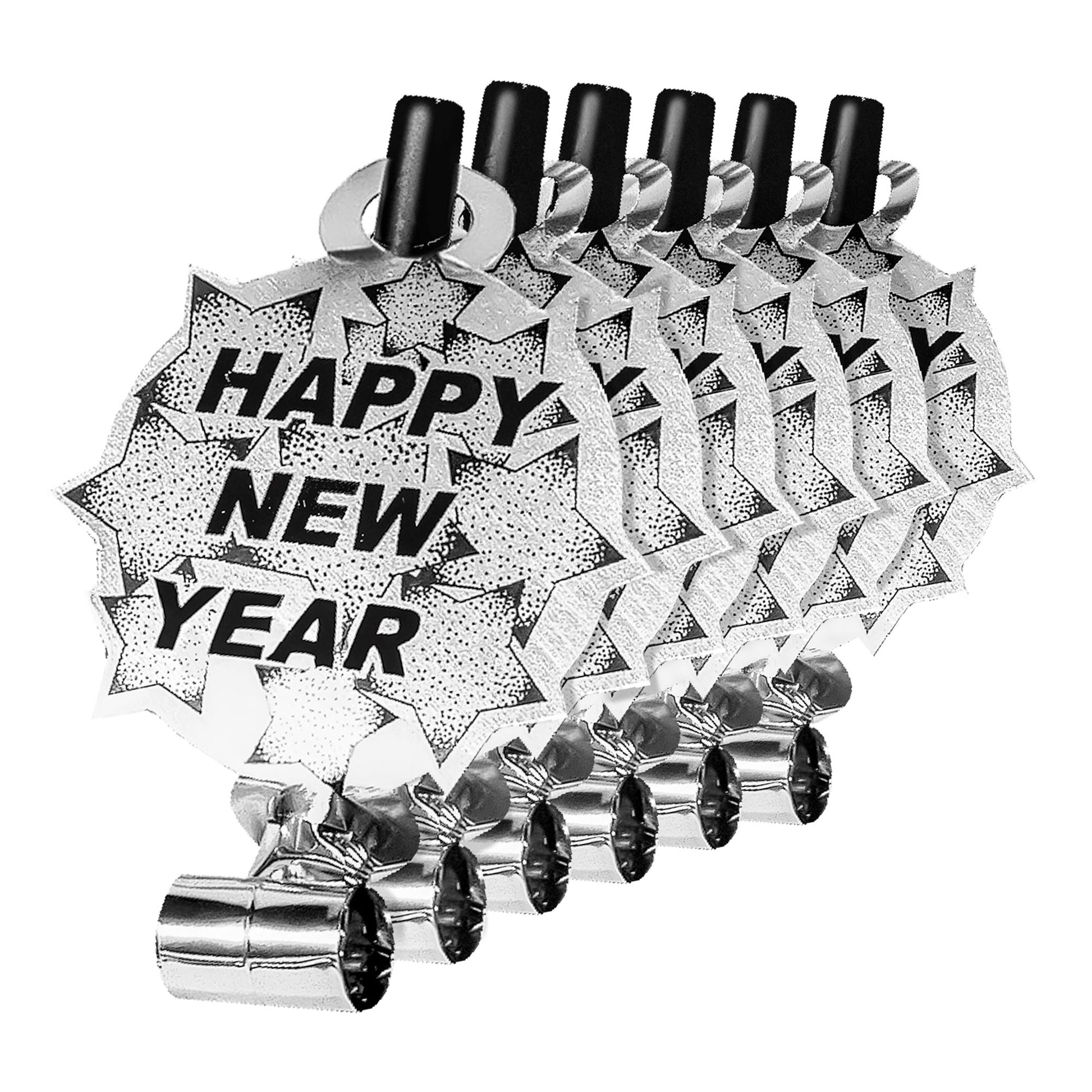 "Set von 6 LUFTRÜSSELN MIT TON HAPPY NEW YEAR SILBER" – Vorderansicht