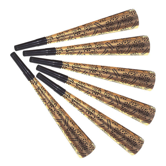 "Set von 6 TROMPETEN BONNE ANNÉE GOLD" 25 cm – Vorderansicht