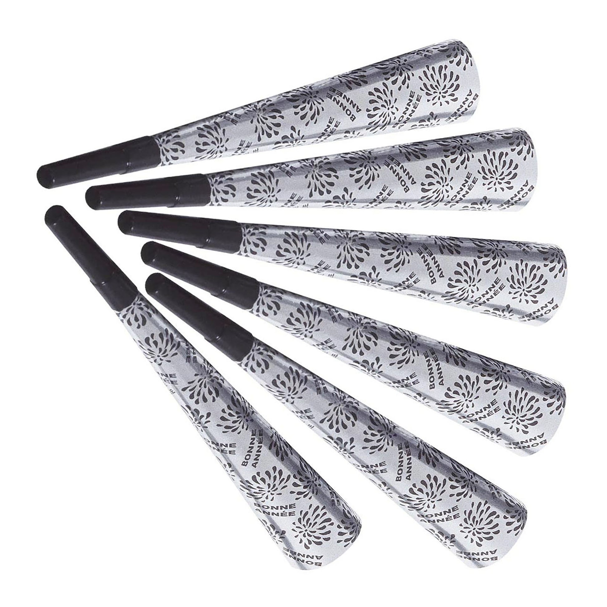 "Set von 6 TROMPETEN BONNE ANNÉE SILBER" 25 cm – Vorderansicht