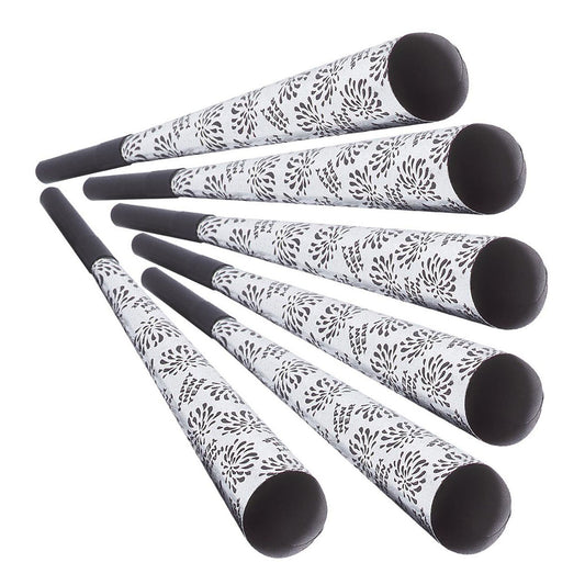 "Set von 6 TROMPETEN HAPPY NEW YEAR SILBER" 25 cm – Vorderansicht
