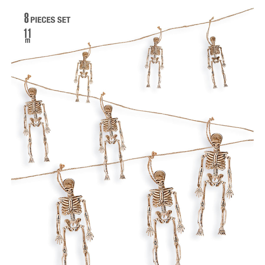 Set von "8 SKELETTEN" 15 cm (mit 11 m langer Schnur zum Aufhängen) – Detailansicht