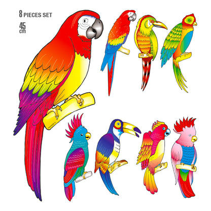 "Set von 8 TROPISCHEN VÖGELN" 45 cm – Vorderansicht