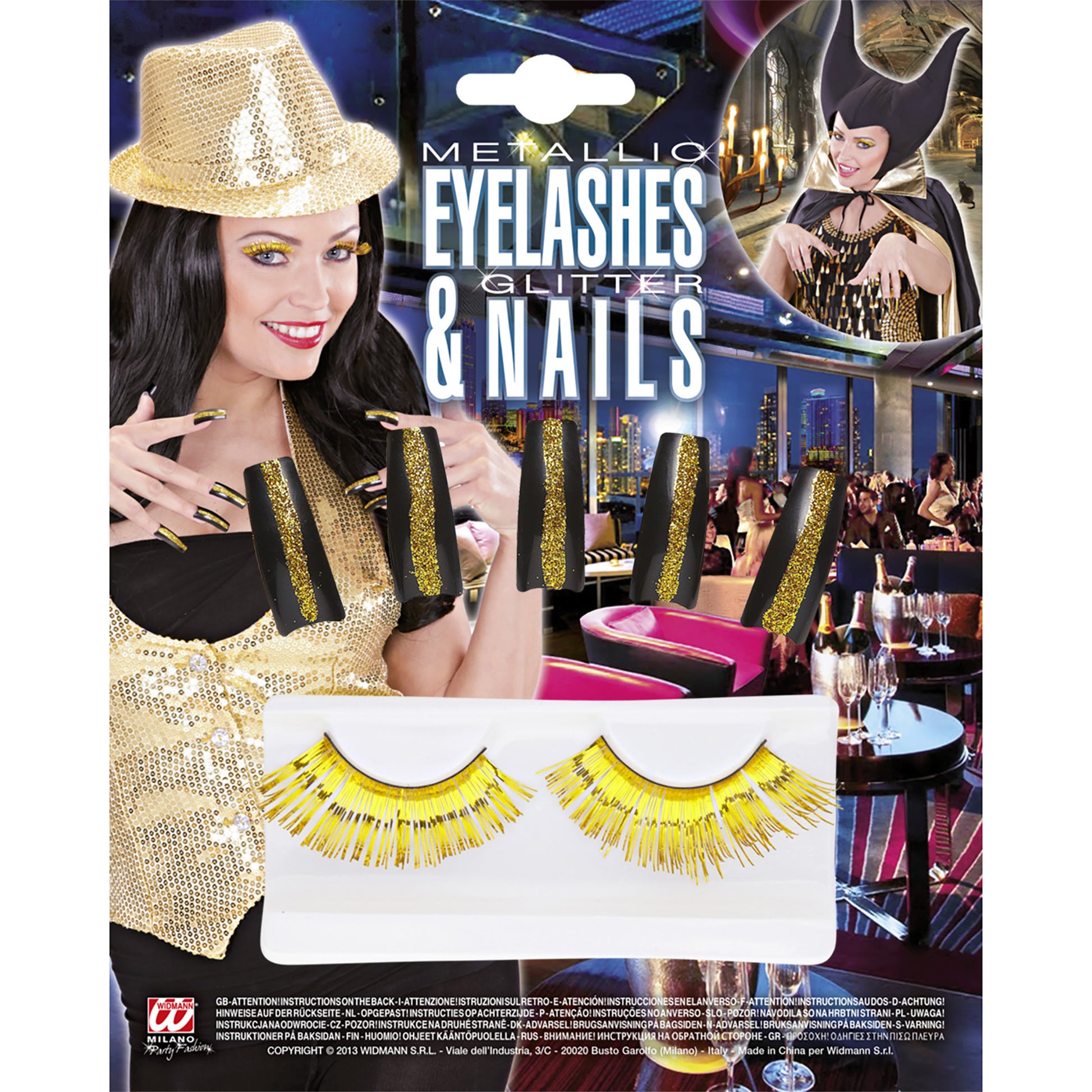 "SET VON METALLISIERTEN WIMPERN & 10 FINGERNÄGELN IN GOLD" – Vorderansicht