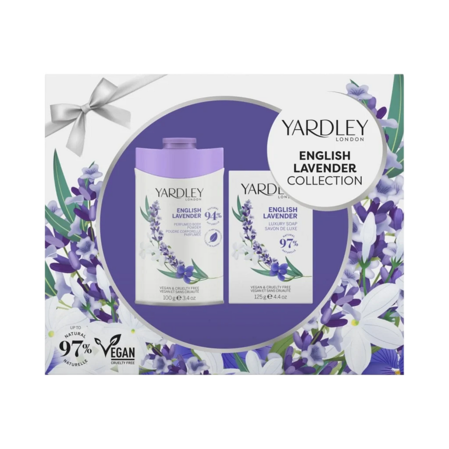 Set Yardley: English Lavender, Body Powder, 100 g + English Lavender, Cleansing & Moisturising, Scented Soap Bar, 125 g