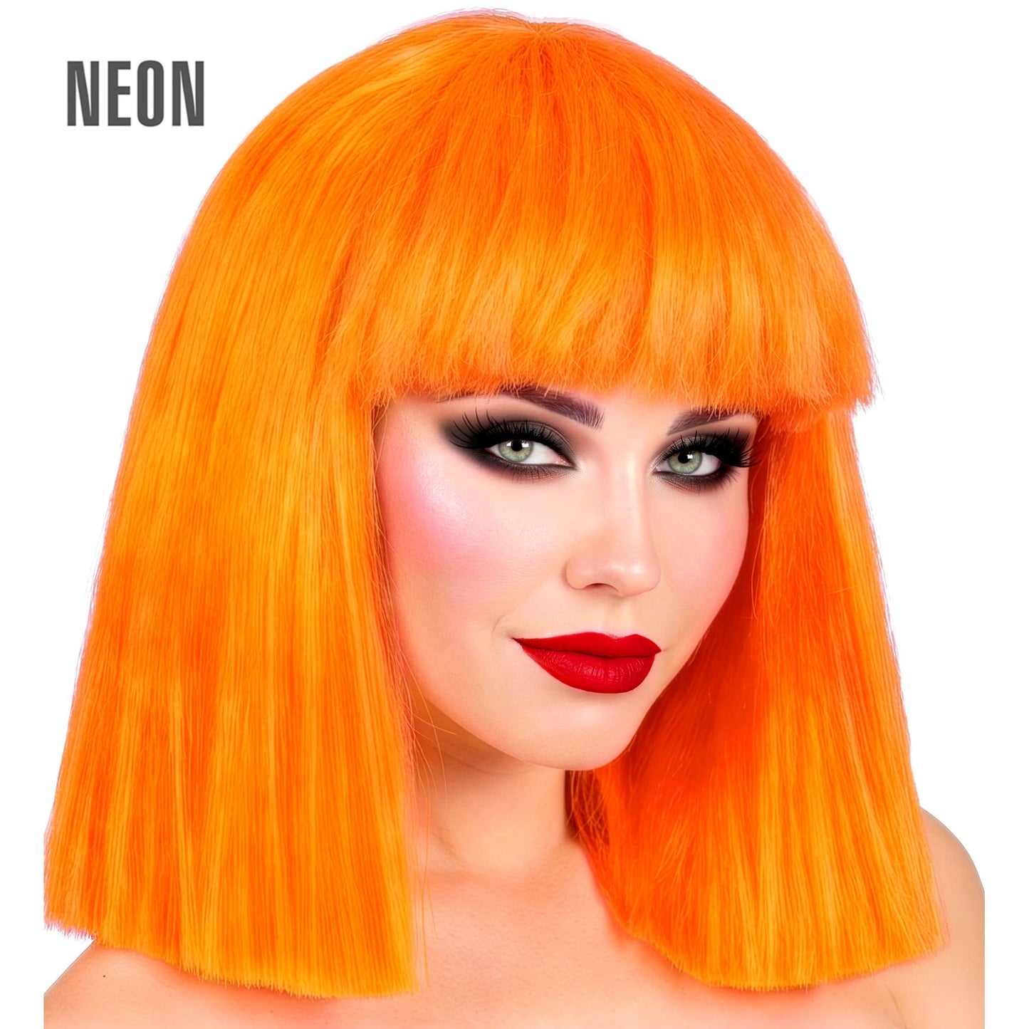 "SHOWGIRL PERÜCKE" neon Orange in Box – Vorderansicht