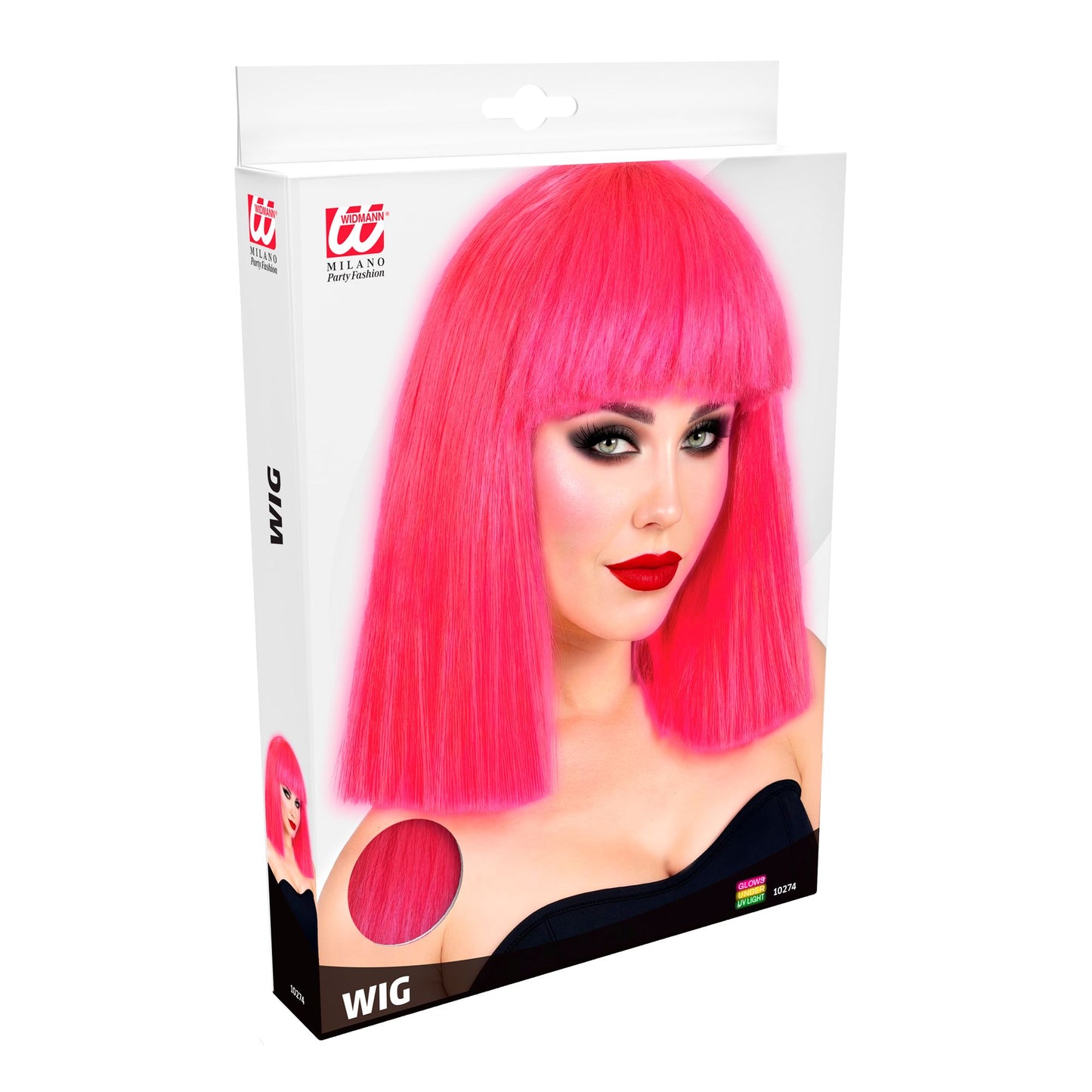 "SHOWGIRL PERÜCKE" neon Pink in Box – Detailansicht