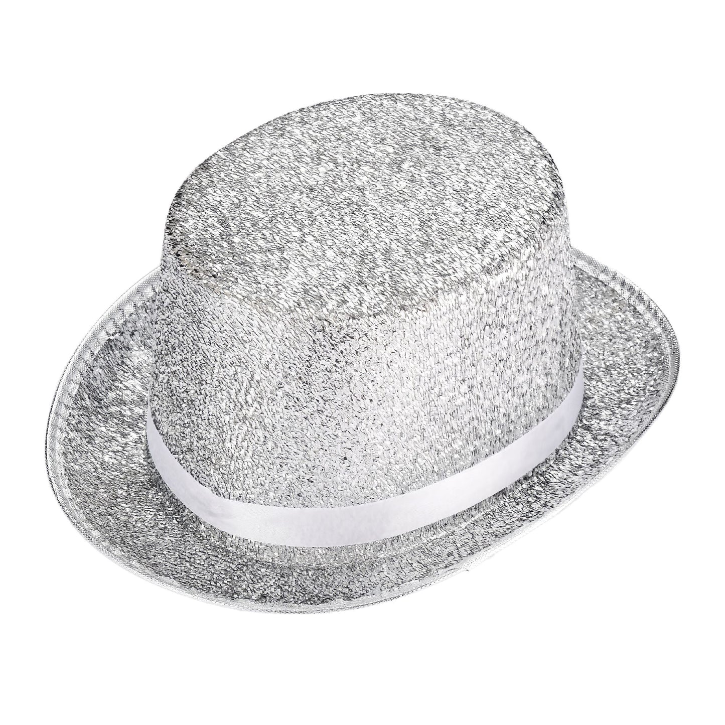 "SILBENER ZYLINDERHUT AUS LUREX" 12 cm – Vorderansicht
