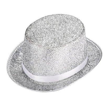 "SILBENER ZYLINDERHUT AUS LUREX" 12 cm – Vorderansicht