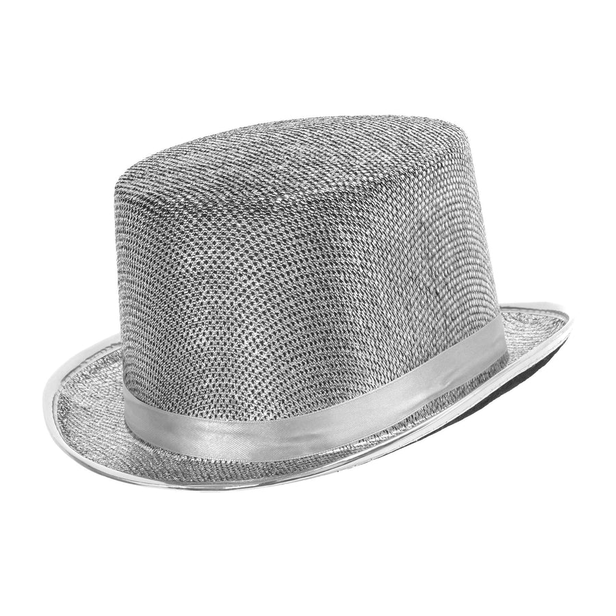 "SILBER LUREX ZYLINDERHUT" 10 cm – Vorderansicht