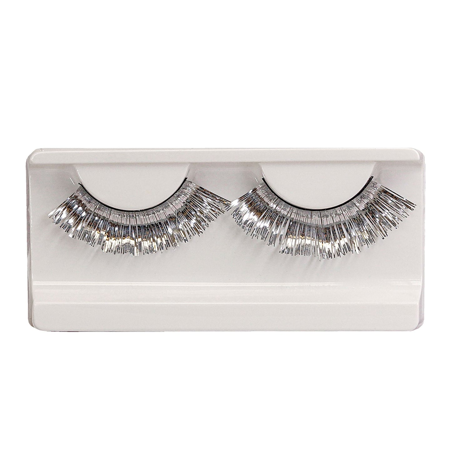 "SILBERMETALLISCHE WIMPERN" in Box mit Kleber in Glasflasche – Detailansicht