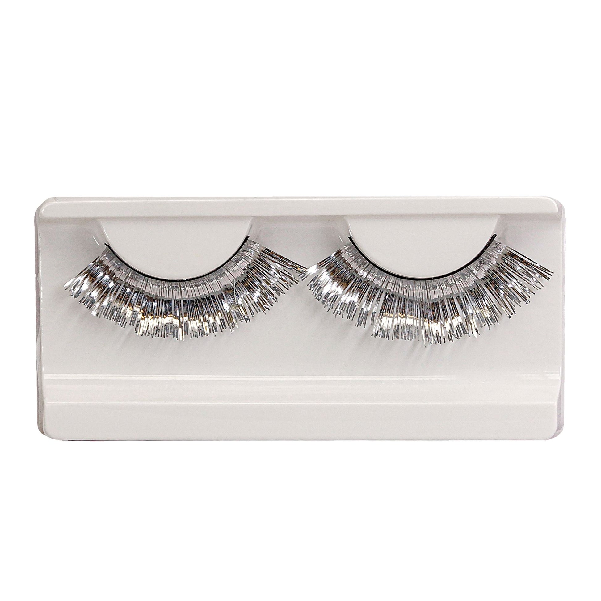 "SILBERMETALLISCHE WIMPERN" in Box mit Kleber in Glasflasche – Detailansicht